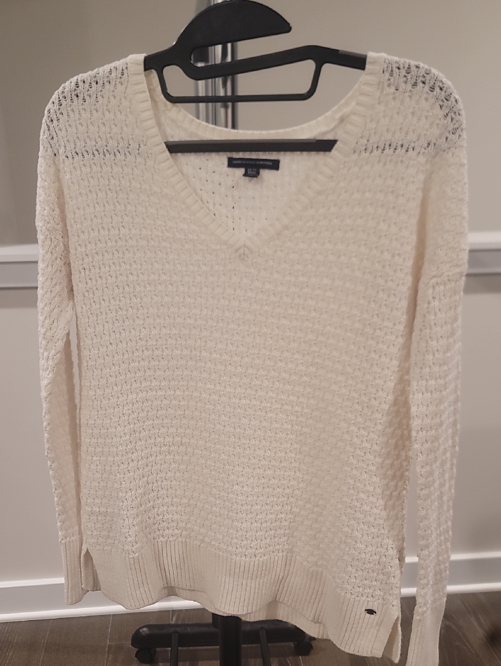 American Eagle Outfitters Cream Open-Knit V-Neck Sweater